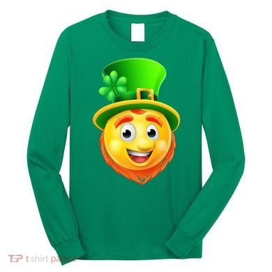 St. Patrick's Day Shamrock Leprechaun Emoji Smiley Long Sleeve Shirt