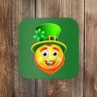 St. Patrick's Day Shamrock Leprechaun Emoji Smiley Coaster thumb 0