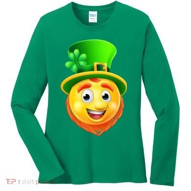 St. Patrick's Day Shamrock Leprechaun Emoji Smiley Women's Long Sleeve Shirt