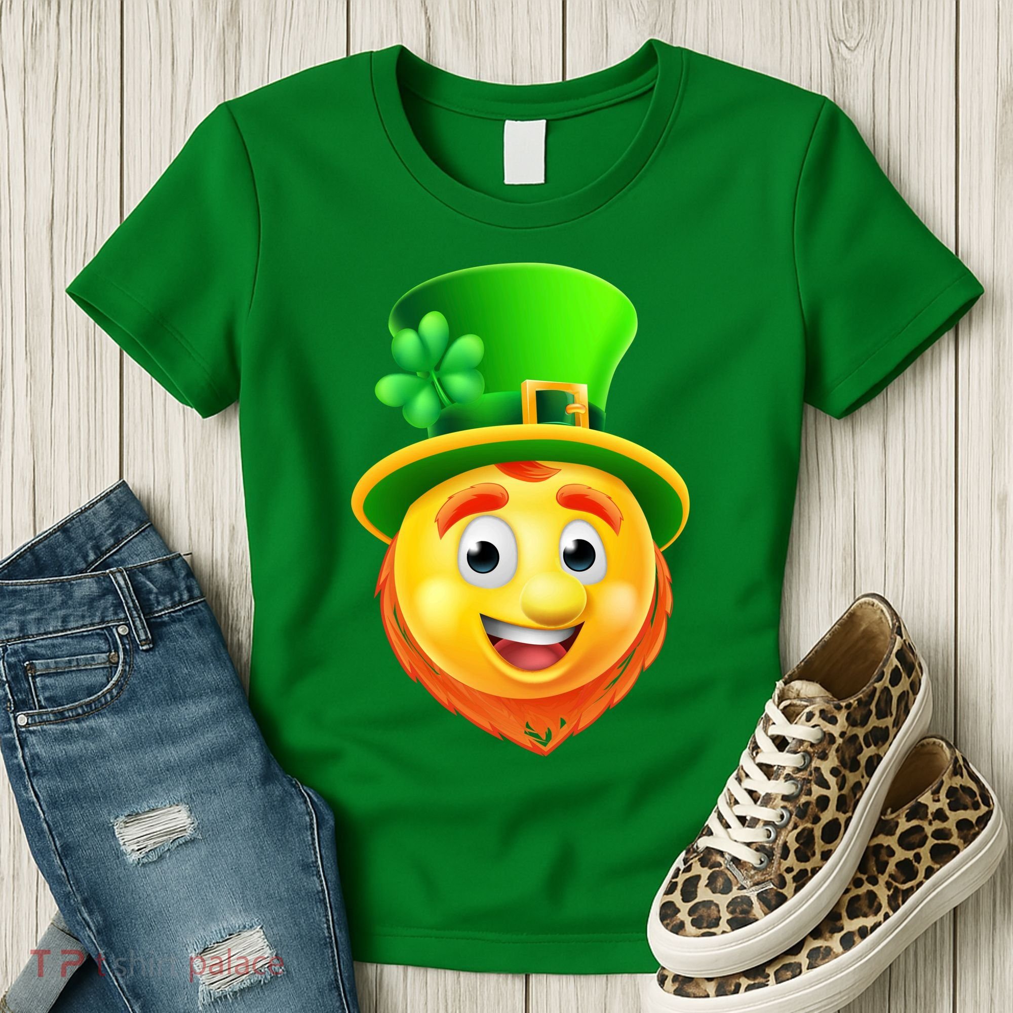 St. Patrick's Day Shamrock Leprechaun Emoji Smiley Women's T-Shirt