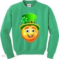 St. Patrick's Day Shamrock Leprechaun Emoji Smiley Kids Sweatshirt thumb 0