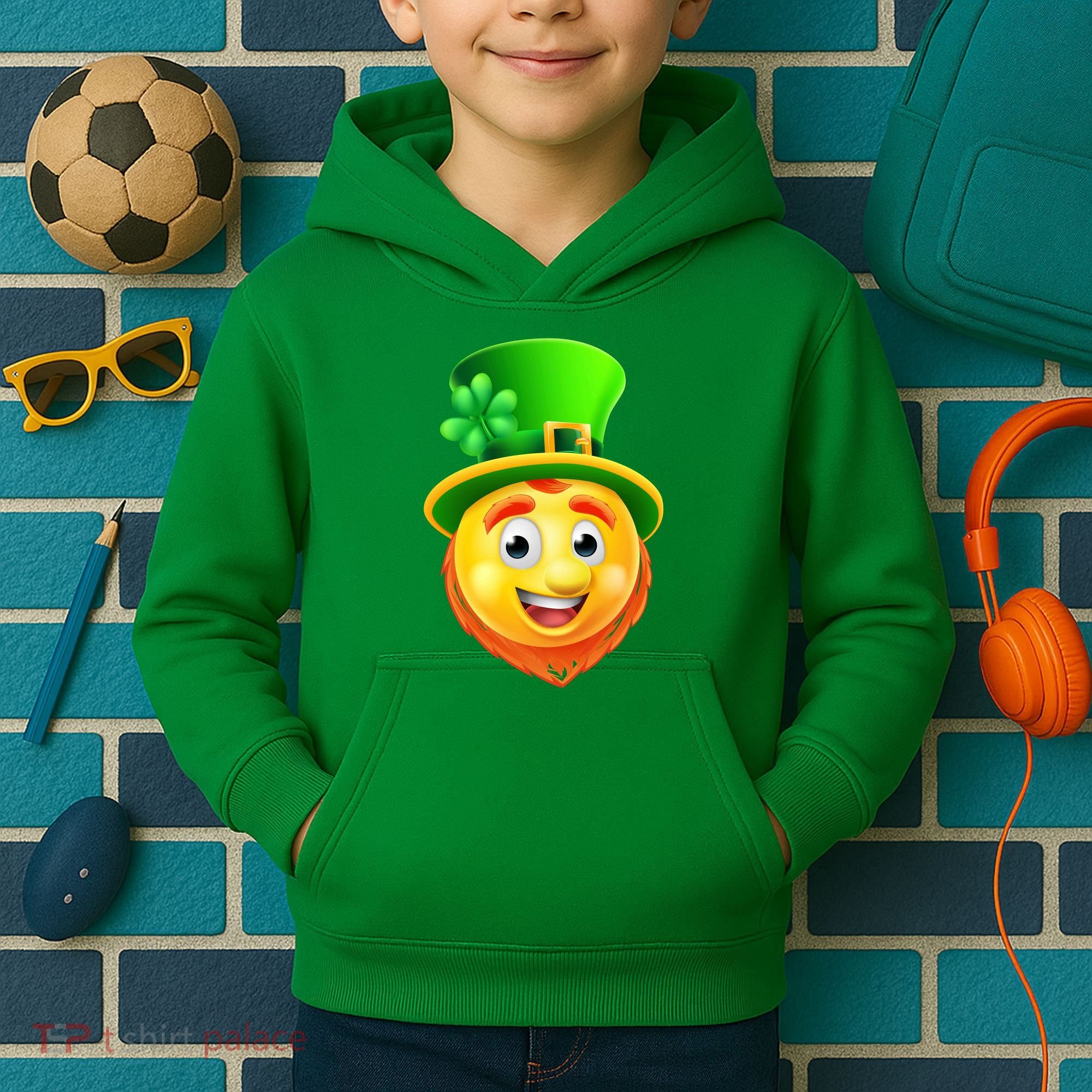 St. Patrick's Day Shamrock Leprechaun Emoji Smiley Kids Hoodie