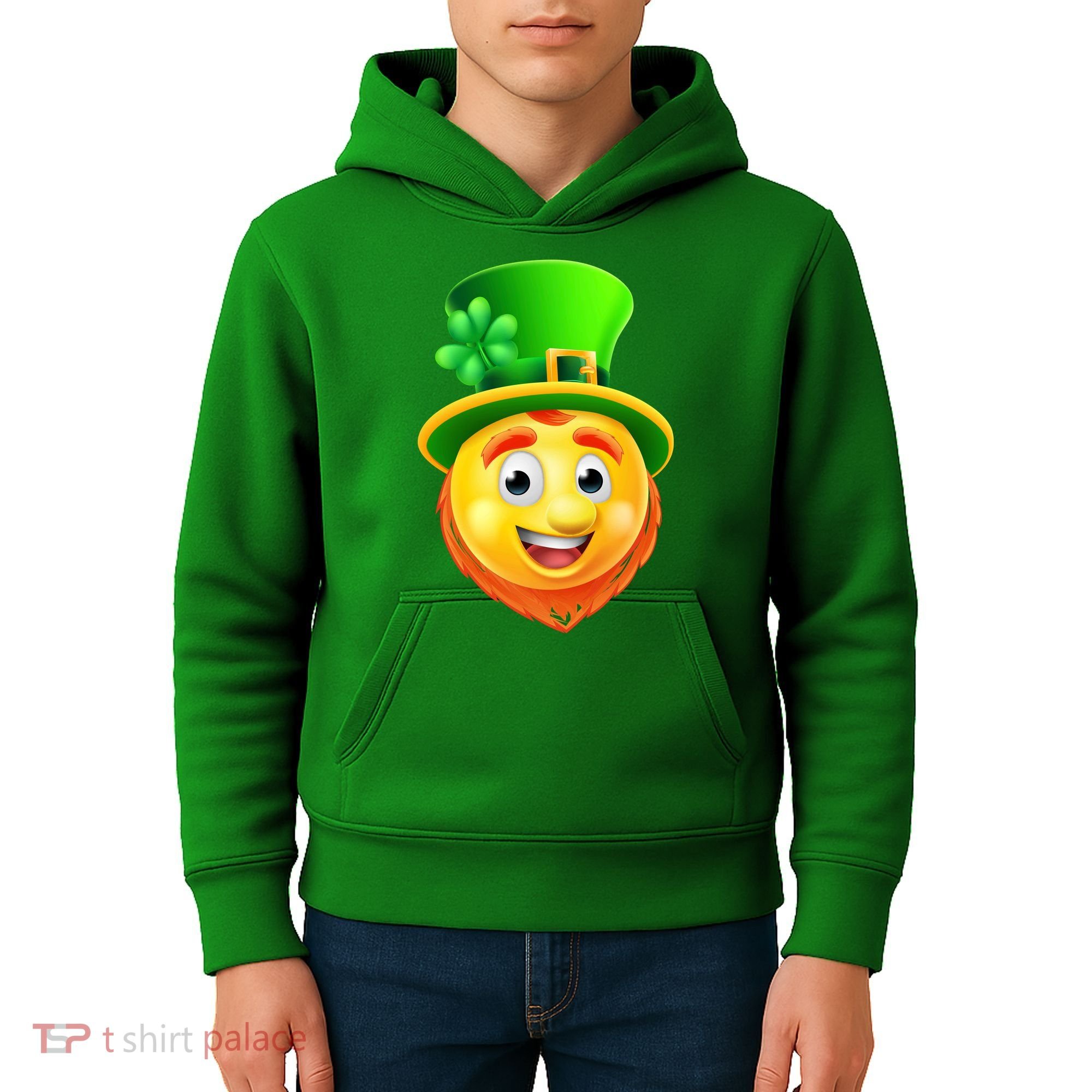 St. Patrick's Day Shamrock Leprechaun Emoji Smiley Kids Hoodie