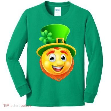 St. Patrick's Day Shamrock Leprechaun Emoji Smiley Kids Long Sleeve Shirt