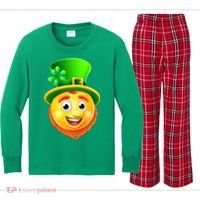 St. Patrick's Day Shamrock Leprechaun Emoji Smiley Kids Long Sleeve Plaid Pajama Set thumb 0