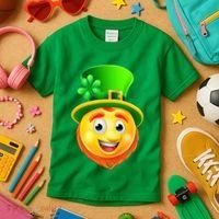 St. Patrick's Day Shamrock Leprechaun Emoji Smiley Kids T-Shirt thumb 3
