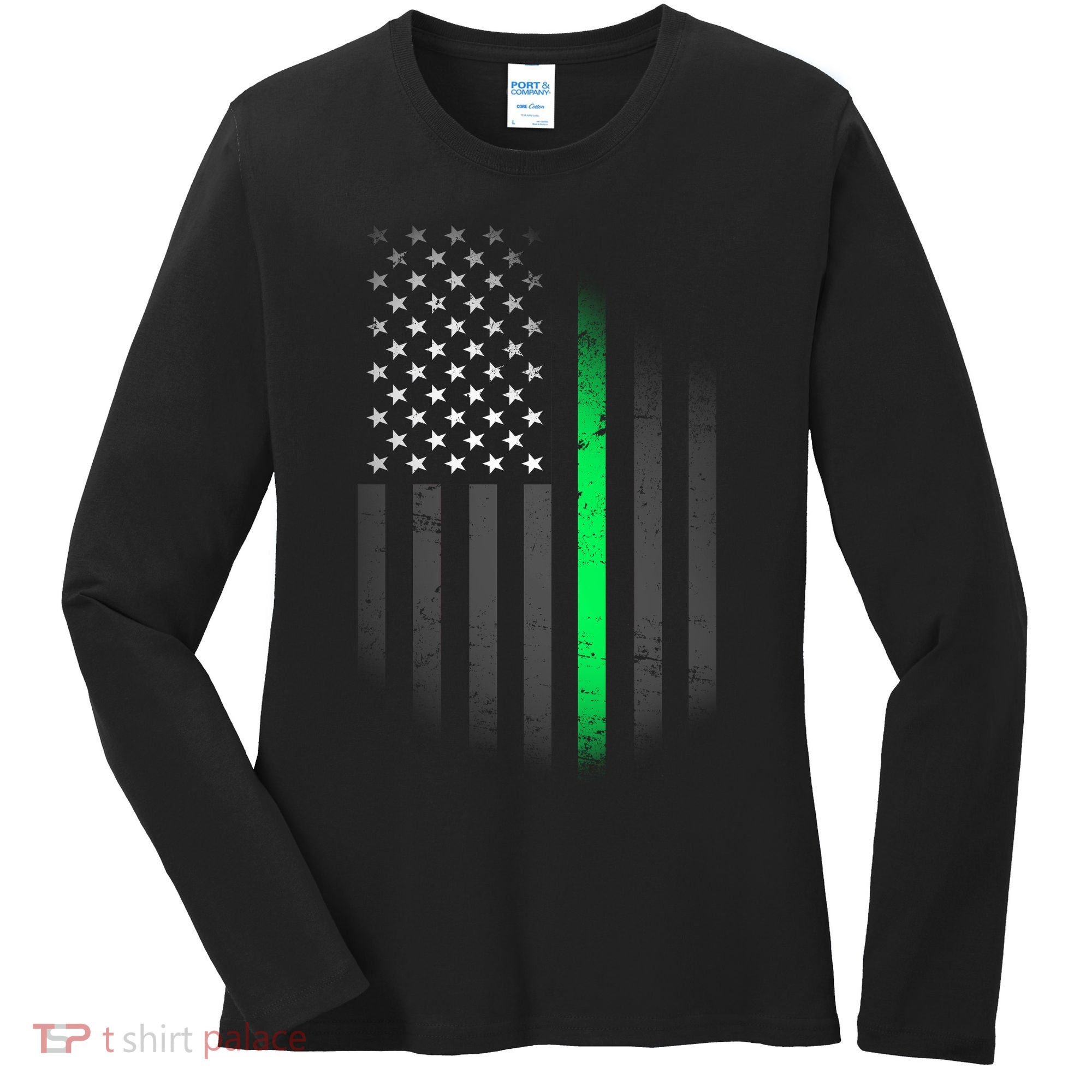 St. Patrick's Day Thin Green Line Flag Women's Long Sleeve Shirt
