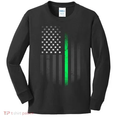 St. Patrick's Day Thin Green Line Flag Kids Long Sleeve Shirt