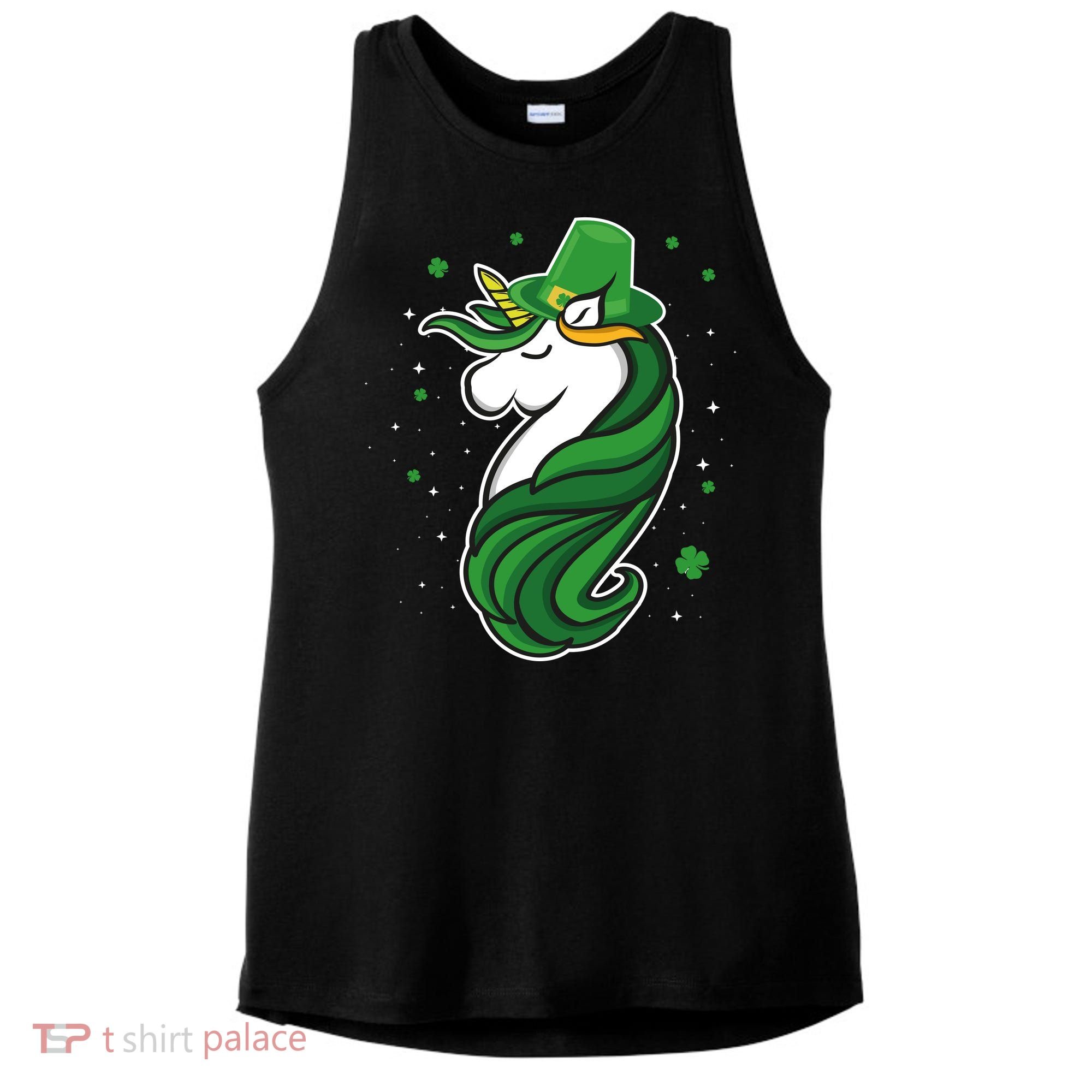 St. Patrick's Day Unicorn Ladies PosiCharge Tri-Blend Wicking Tank