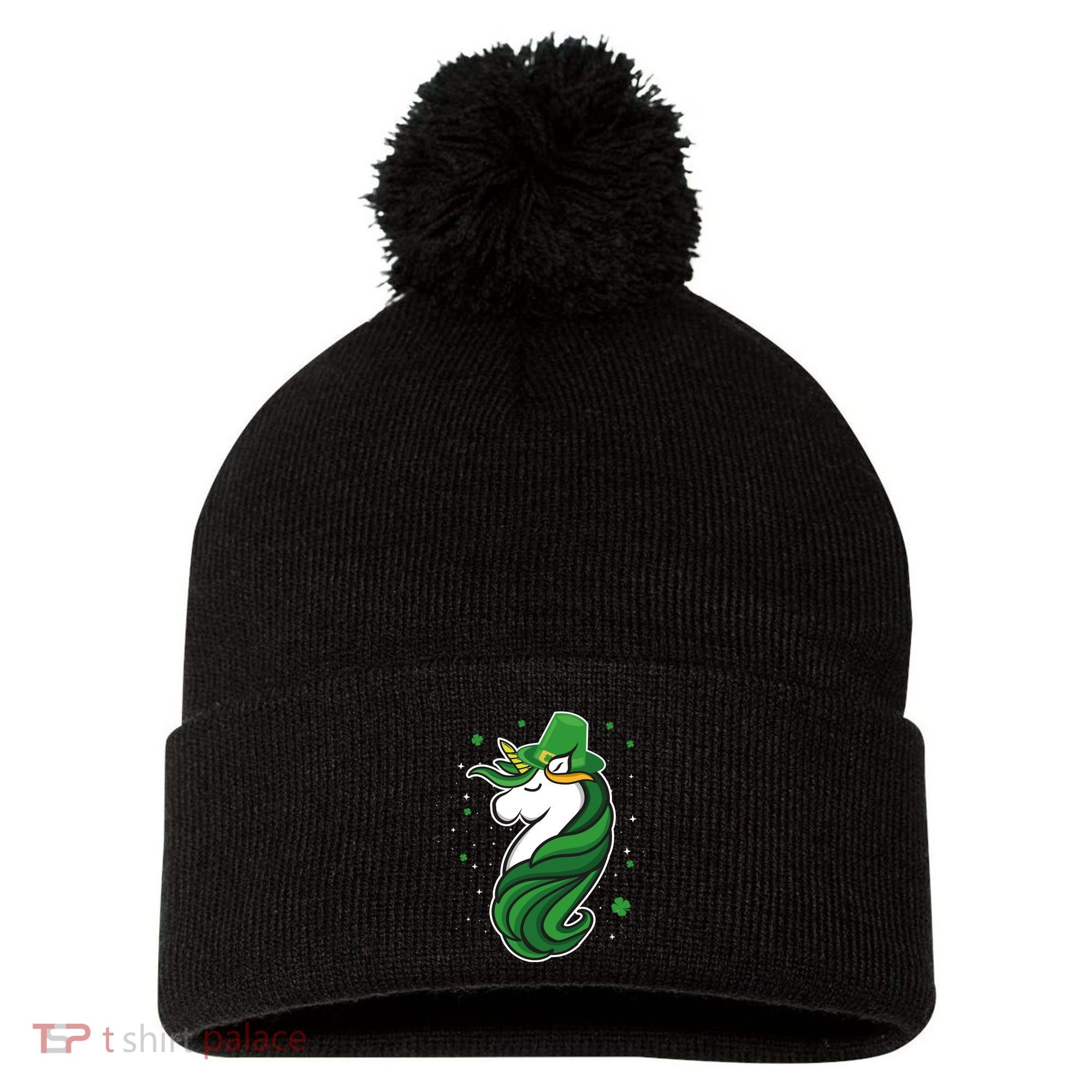 St. Patrick's Day Unicorn Pom Pom 12in Knit Beanie