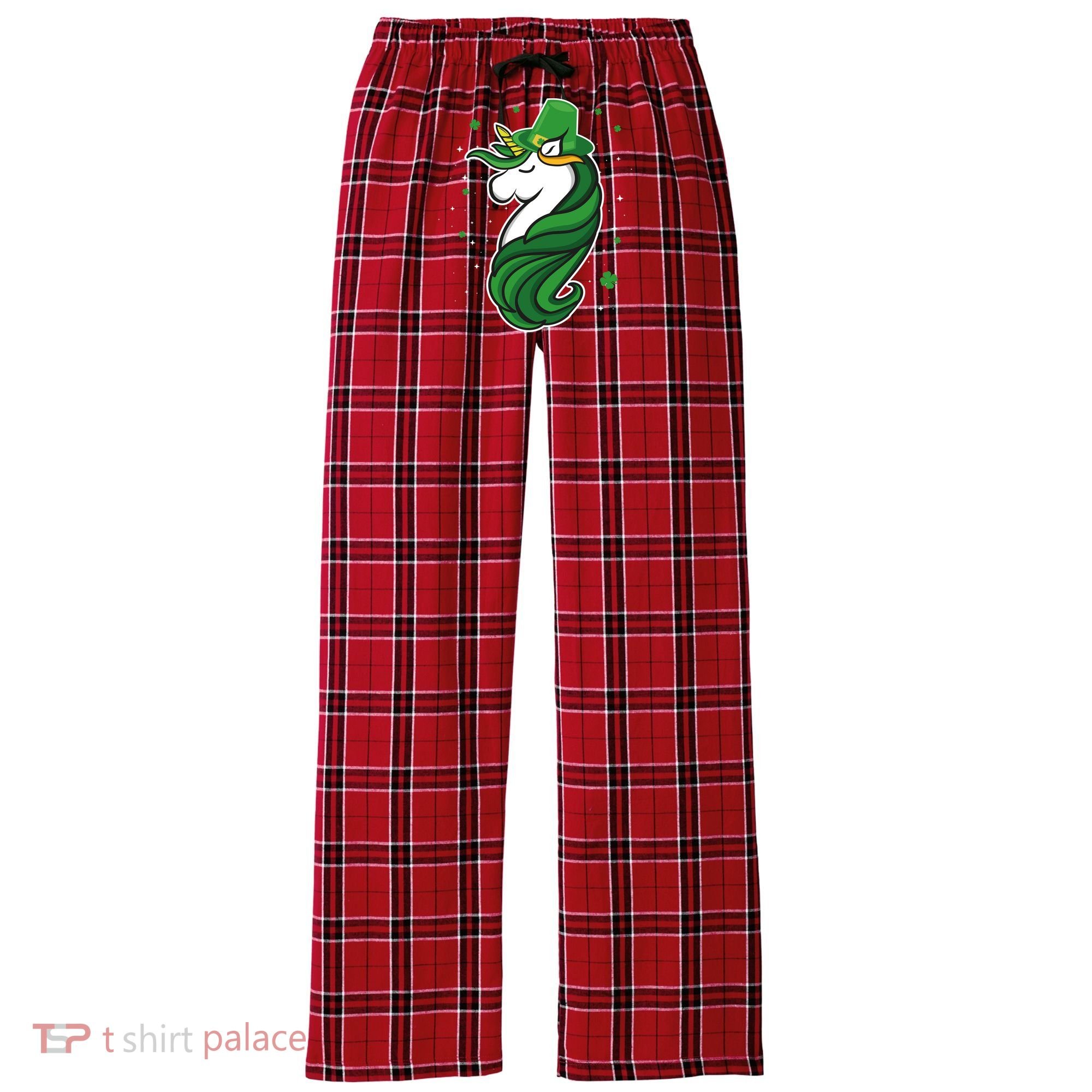 St. Patrick's Day Unicorn Women's Flannel Plaid Pajama Pants
