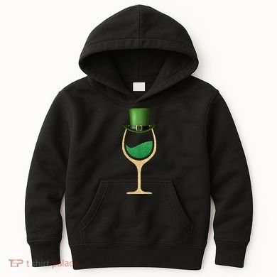 St. Patrick's Day Wine Glass Kids Hoodie