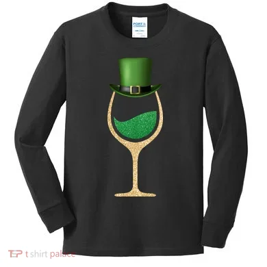 St. Patrick's Day Wine Glass Kids Long Sleeve Shirt