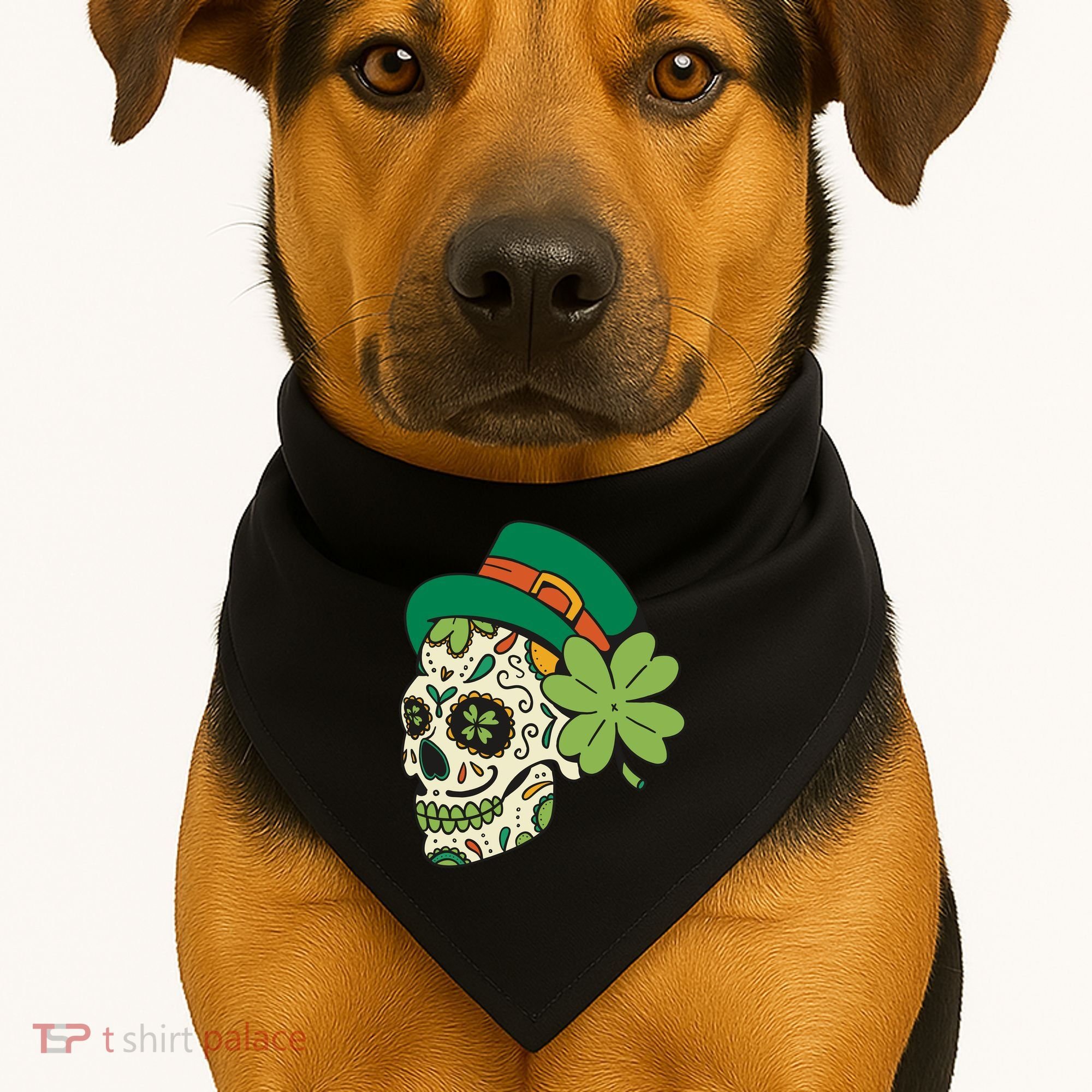 St Patricks Clover Skull USA-Made Doggie Bandana