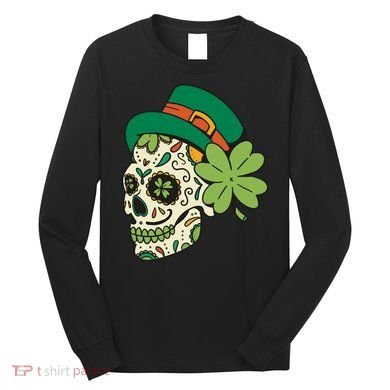 St Patricks Clover Skull Long Sleeve Shirt