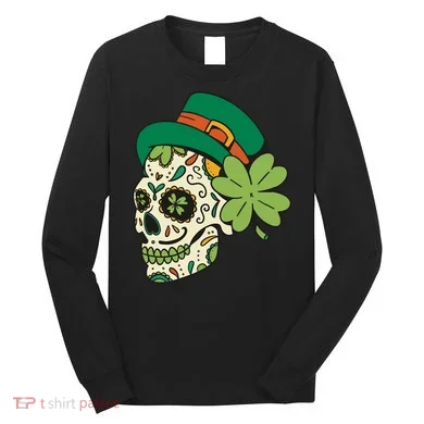 St Patricks Clover Skull Long Sleeve Shirt