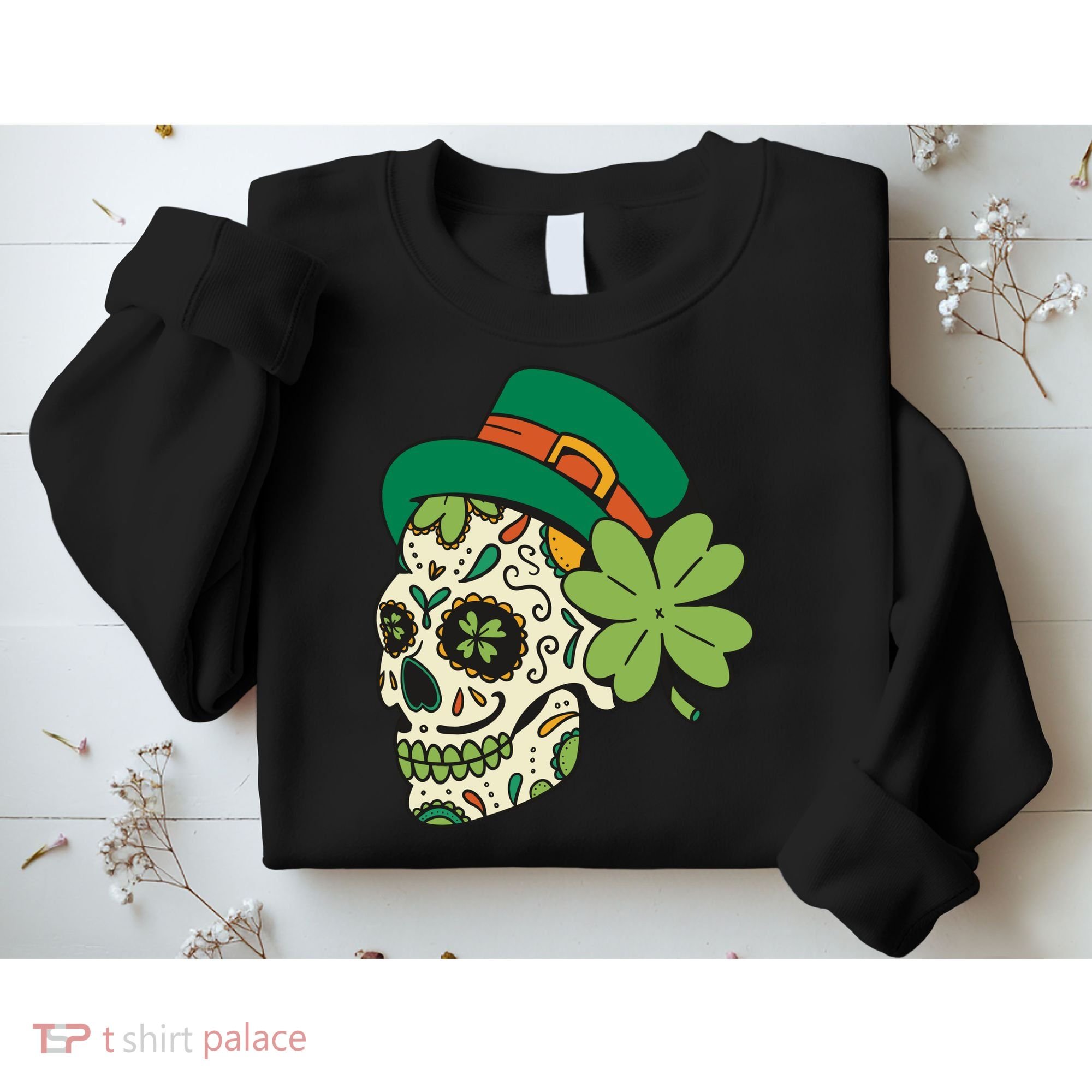 St Patricks Clover Skull Sweatshirt