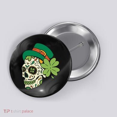 St Patricks Clover Skull Button