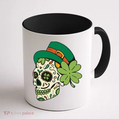 St Patricks Clover Skull Coffee Mug back