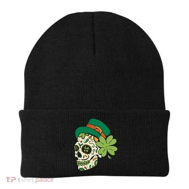 St Patricks Clover Skull Beanie