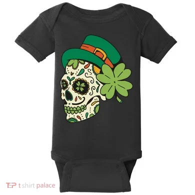 St Patricks Clover Skull Baby Bodysuit