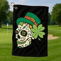 St Patricks Clover Skull Golf Towel thumb 1