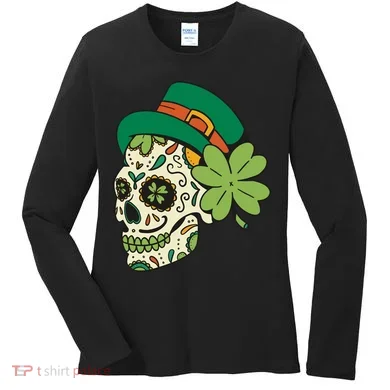 St Patricks Clover Skull Women's Long Sleeve Shirt