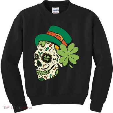 St Patricks Clover Skull Kids Sweatshirt