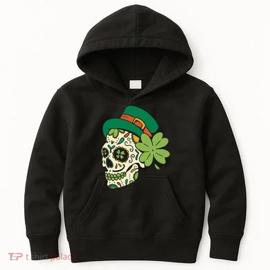 St Patricks Clover Skull Kids Hoodie