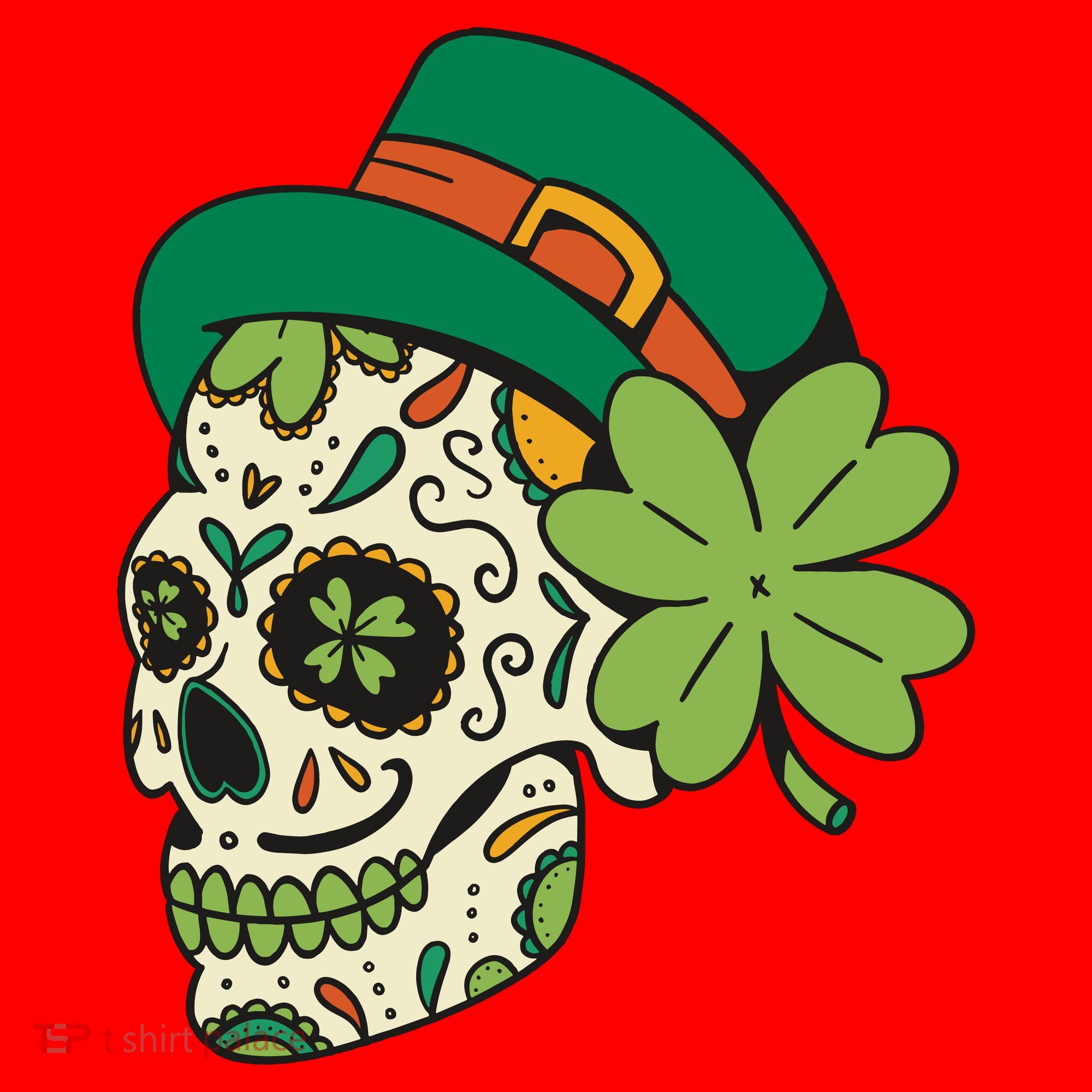 St Patricks Clover Skull Santa Hat
