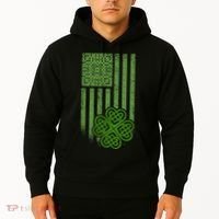 St Patrick's Day Celtic Shamrock US American Flag Hoodie thumb 2