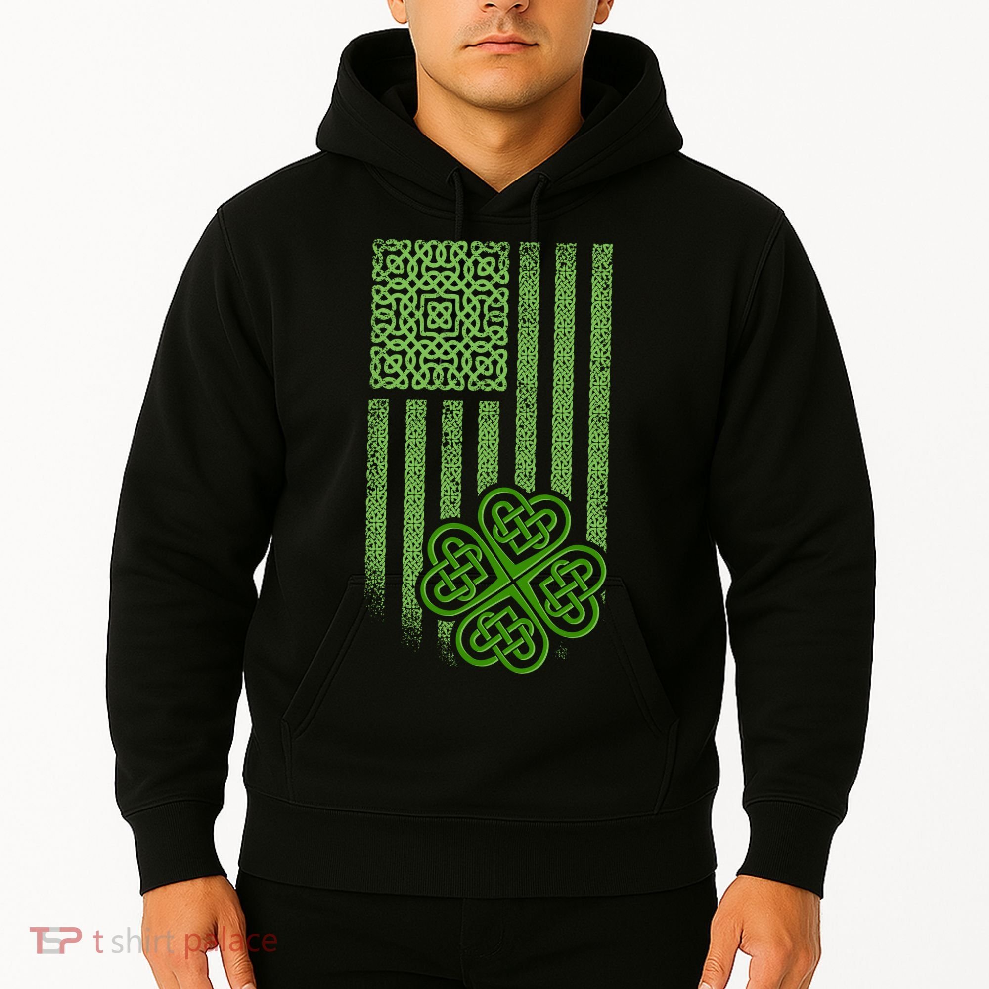 St Patrick's Day Celtic Shamrock US American Flag Hoodie