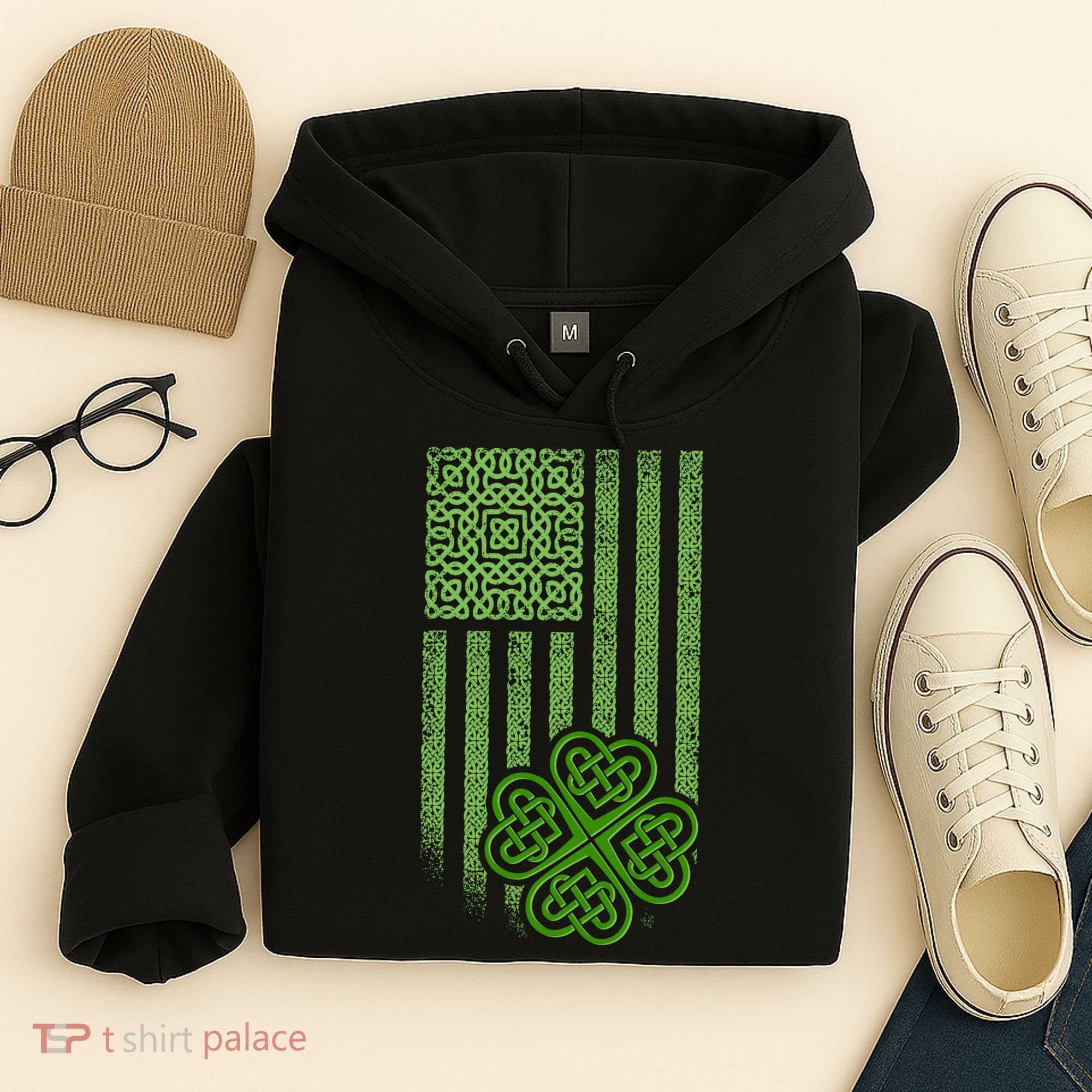 St Patrick's Day Celtic Shamrock US American Flag Hoodie