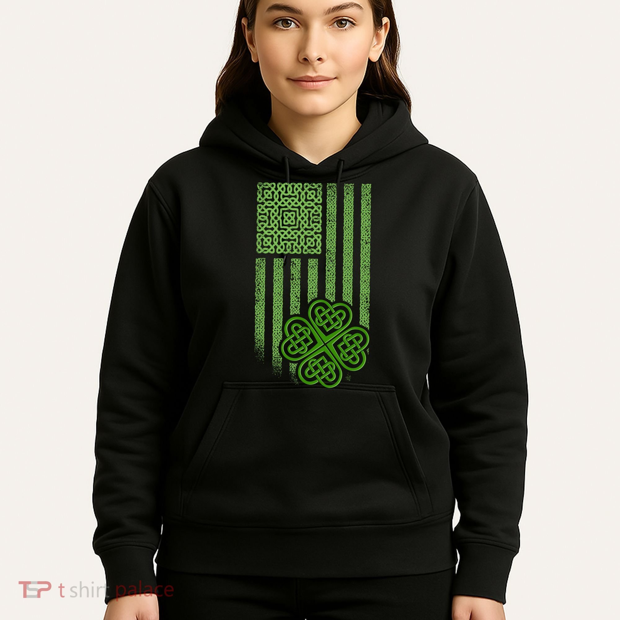 St Patrick's Day Celtic Shamrock US American Flag Hoodie