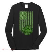 St Patrick's Day Celtic Shamrock US American Flag Long Sleeve Shirt thumb 0