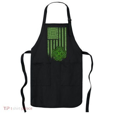 St Patrick's Day Celtic Shamrock US American Flag Apron