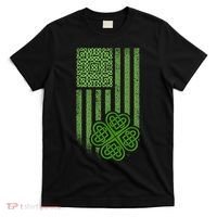 St Patrick's Day Celtic Shamrock US American Flag T-Shirt thumb 0