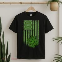 St Patrick's Day Celtic Shamrock US American Flag T-Shirt thumb 2
