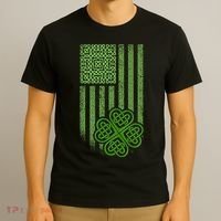 St Patrick's Day Celtic Shamrock US American Flag T-Shirt thumb 3