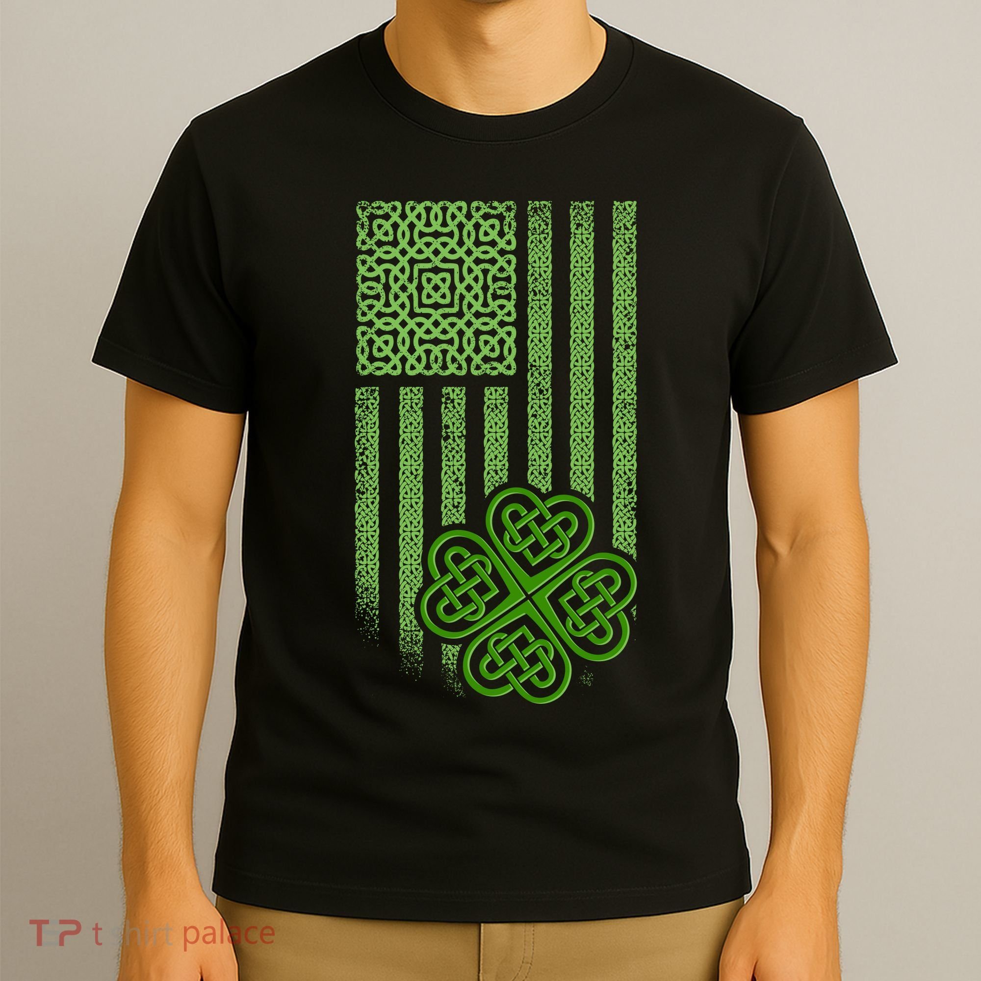 St Patrick's Day Celtic Shamrock US American Flag T-Shirt