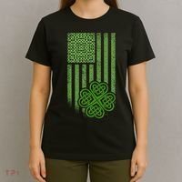 St Patrick's Day Celtic Shamrock US American Flag T-Shirt thumb 4