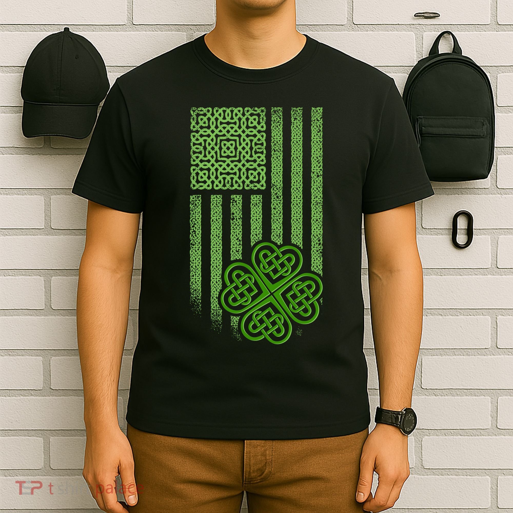 St Patrick's Day Celtic Shamrock US American Flag T-Shirt