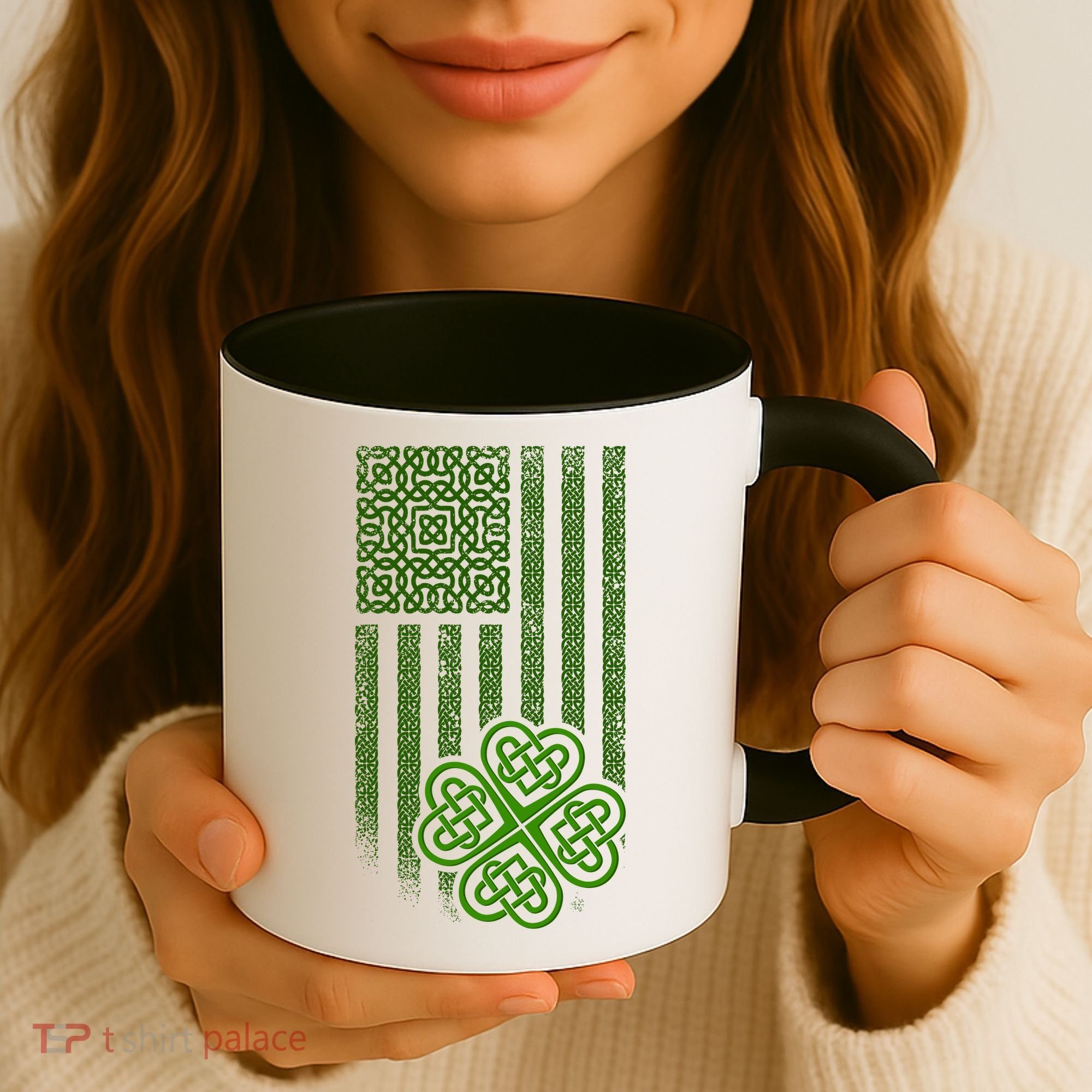 St Patrick's Day Celtic Shamrock US American Flag Coffee Mug