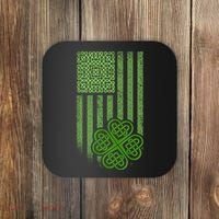 St Patrick's Day Celtic Shamrock US American Flag Coaster thumb 0
