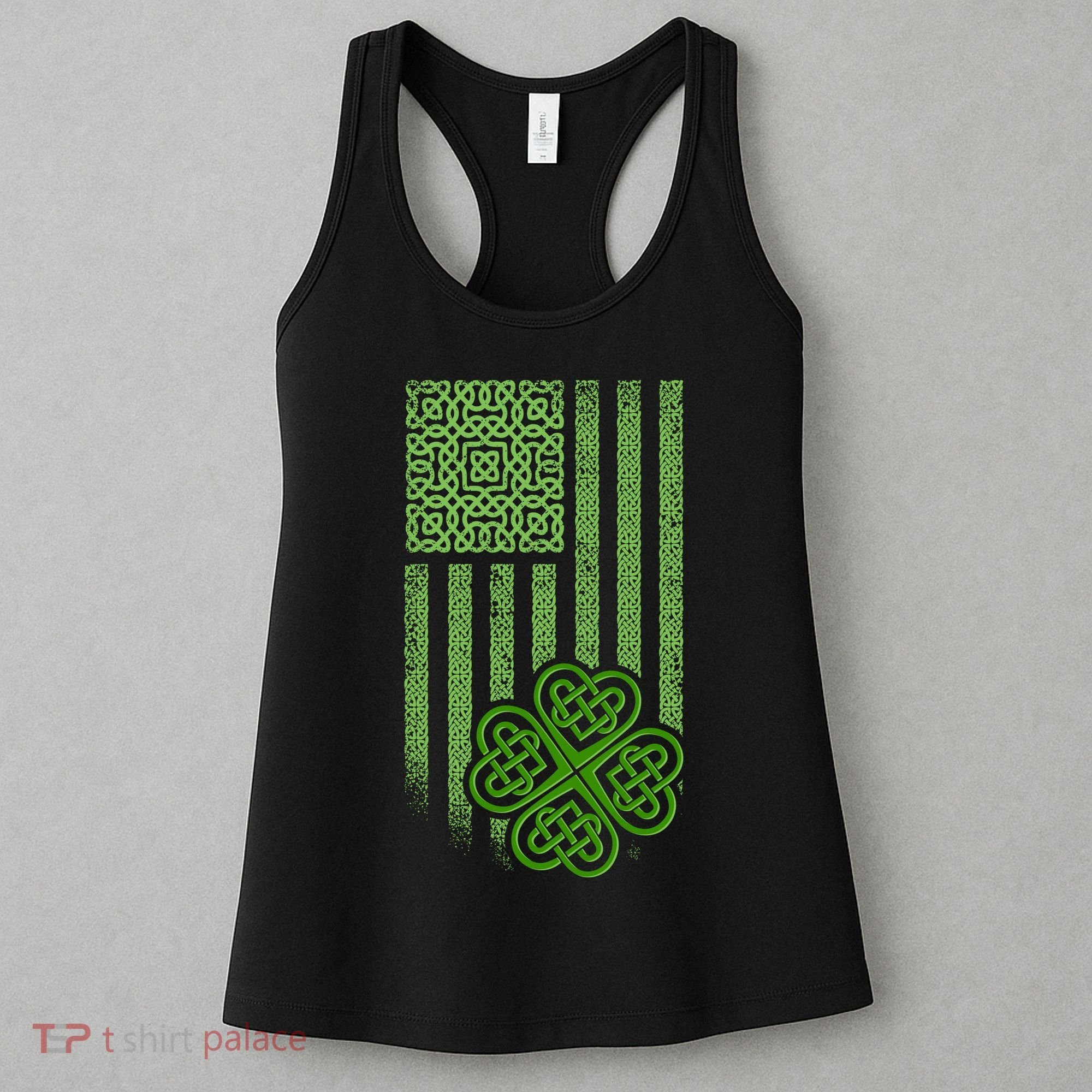 St Patrick's Day Celtic Shamrock US American Flag Women's Tank Top
