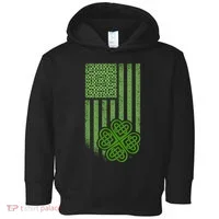 St Patrick's Day Celtic Shamrock US American Flag Toddler Hoodie thumb 0