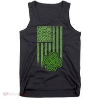 St Patrick's Day Celtic Shamrock US American Flag Tank Top thumb 0