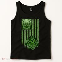 St Patrick's Day Celtic Shamrock US American Flag Tank Top thumb 2