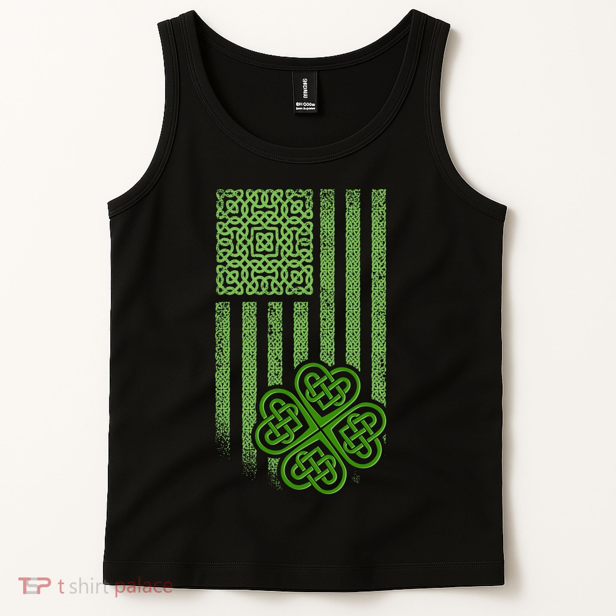 St Patrick's Day Celtic Shamrock US American Flag Tank Top