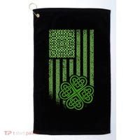 St Patrick's Day Celtic Shamrock US American Flag Golf Towel thumb 0